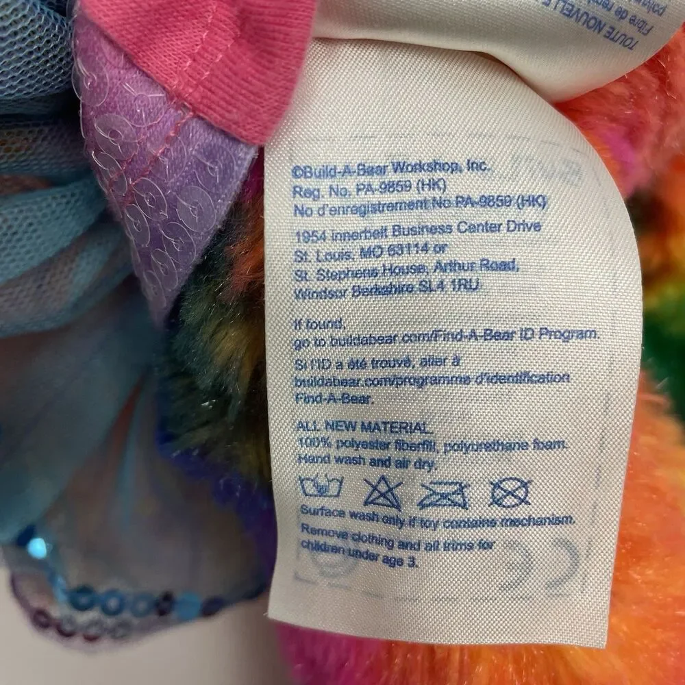 Build-A-Bear Rainbow Tie Dye Plush Teddy Bear Sequin Top Tutu Dress